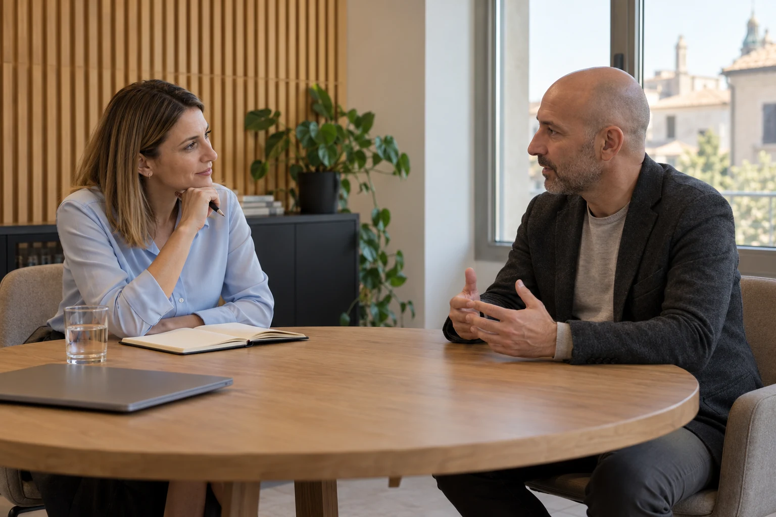 Un colloquio di selezione tra una recruiter e un candidato.
