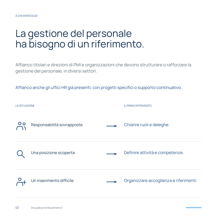 Pagina della brochure sulle esigenze di gestione del personale